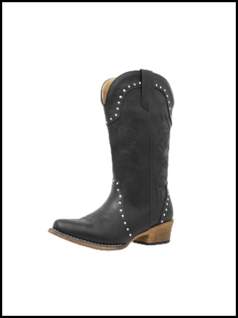 Women's Mid-Calf Cowboy Boots Embroidered Snip Toe Chunky Heel Western